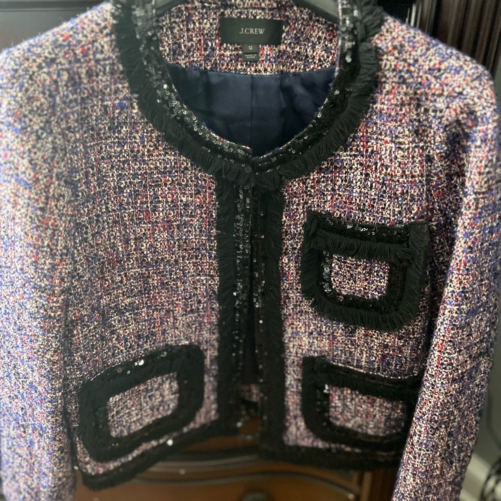 J. Crew Black Blazer with Classic Tweed Design